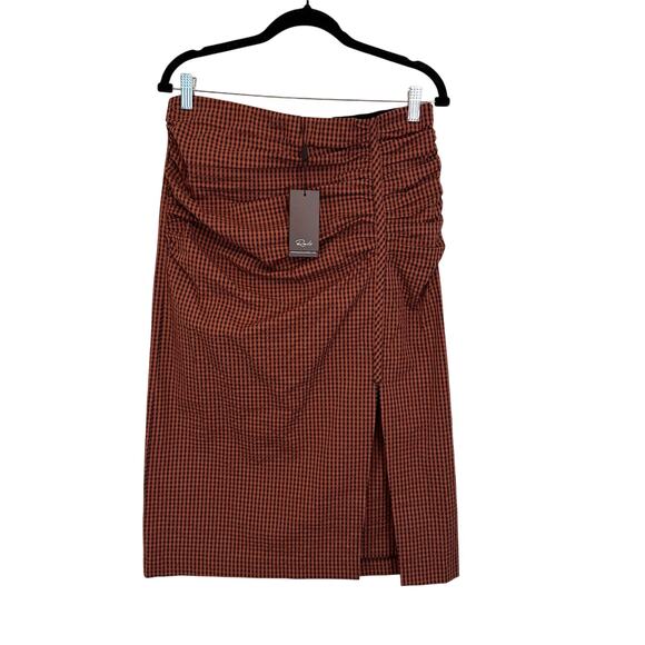 Rails Luci Russet Gingham Midi Skirt Womens Large Brown Side Slit Seersucker NWT - Picture 2 of 9